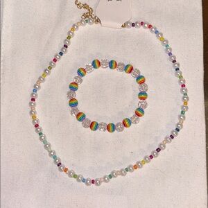 Colorful necklace& faux pearl & rainbow&crystal colored bracelet SET/NWT